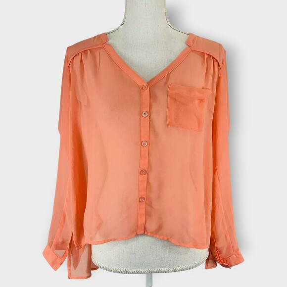 Silence + Noise Urban Outfitters Sheer Button Down Blouse Long Sleeve Peach XS - Picture 2 of 10